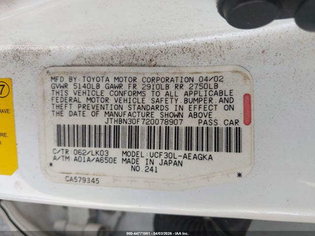 2002 LEXUS LS 430 JTHBN30F720078907 Photo 8