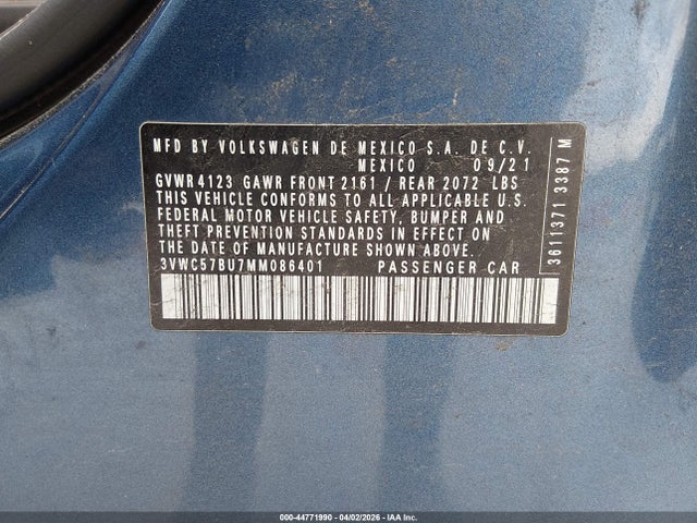 44771990 :رقم المزاد ، 3VWC57BU7MM086401 vin ، 2021 Volkswagen Jetta 1.4t R-line/1.4t S/1.4t Se مزاد بيع