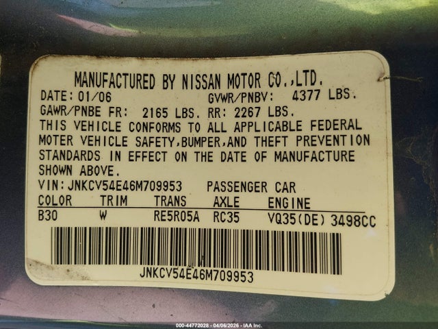 2006 INFINITI G35 JNKCV54E46M709953 Photo 8
