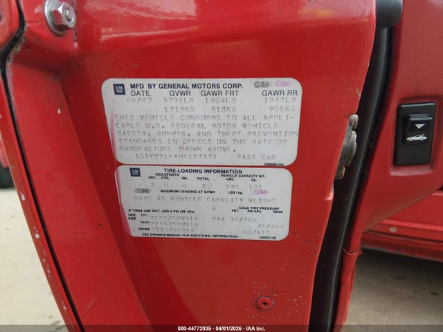 1987 CHEVROLET CORVETTE 1G1YY218XH5127373 Photo 8