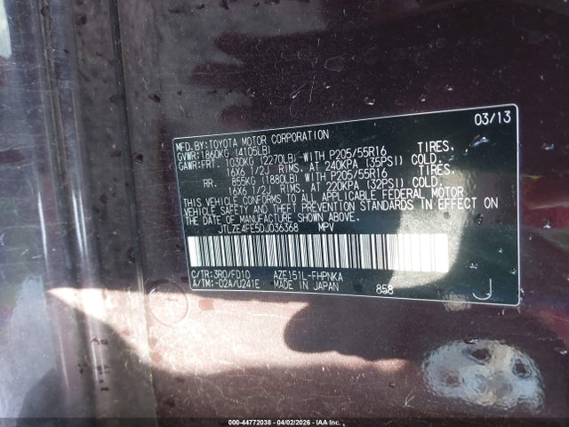 44772038 :رقم المزاد ، JTLZE4FE5DJ036368 vin ، 2013 Scion Xb مزاد بيع