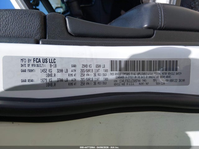 Aukcja sprzedaży 2018 Jeep Grand Cherokee Limited 4x4, vin: 1C4RJFBG3JC509744, numer aukcji: 44772064