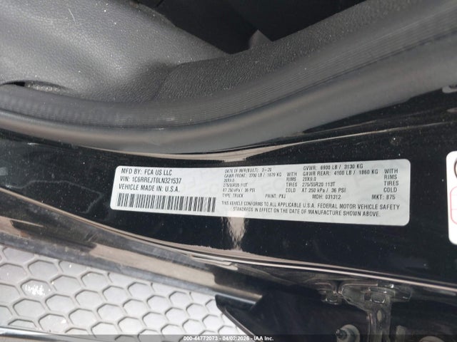 Продаж на аукціоні авто 2020 Ram 1500 Laramie  4x2 5'7 Box, vin: 1C6RREJT0LN321537, номер лоту: 44772073