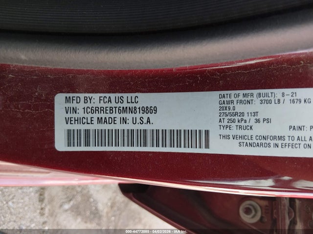 Продажа на аукционе авто 2021 Ram 1500 Lone Star  4x2 6'4 Box, vin: 1C6RREBT6MN819869, номер лота: 44772085