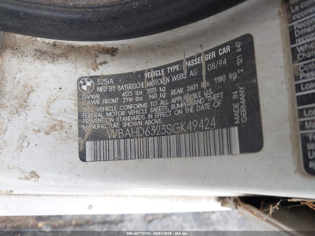 1995 Bmw 525 I Automatic მანქანა იყიდება აუქციონზე, vin: WBAHD6323SGK49424, აუქციონის ნომერი: 44772113