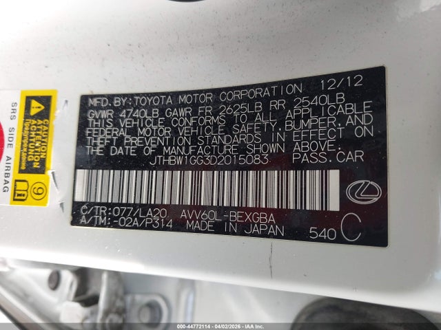 Продаж на аукціоні авто 2013 Lexus Es 300h, vin: JTHBW1GG3D2015083, номер лоту: 44772114