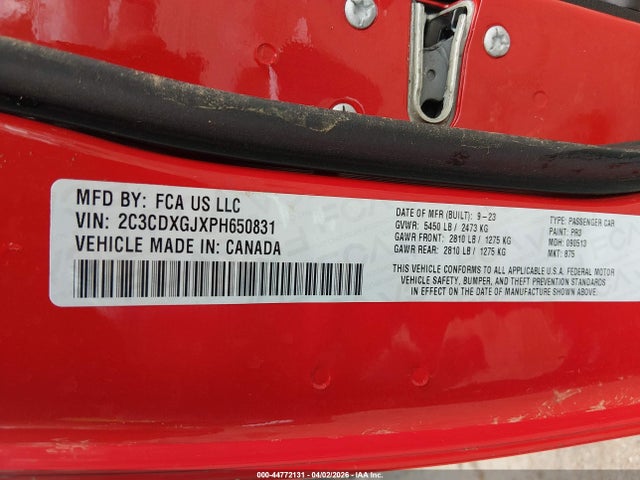 44772131 :رقم المزاد ، 2C3CDXGJXPH650831 vin ، 2023 Dodge Charger Scat Pack Widebody مزاد بيع