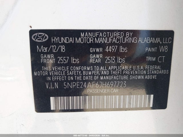 5NPE24AF6JH697723 Hyundai SONATA SE
