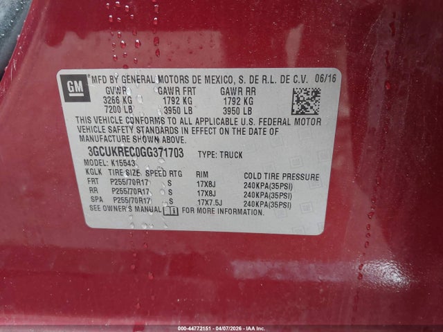 3GCUKREC0GG371703 Chevrolet Silverado 1500 1lt