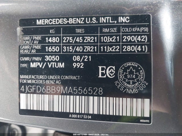 Продаж на аукціоні авто 2021 Mercedes-benz Amg Gle 53 Coupe 4matic, vin: 4JGFD6BB9MA556528, номер лоту: 44772169