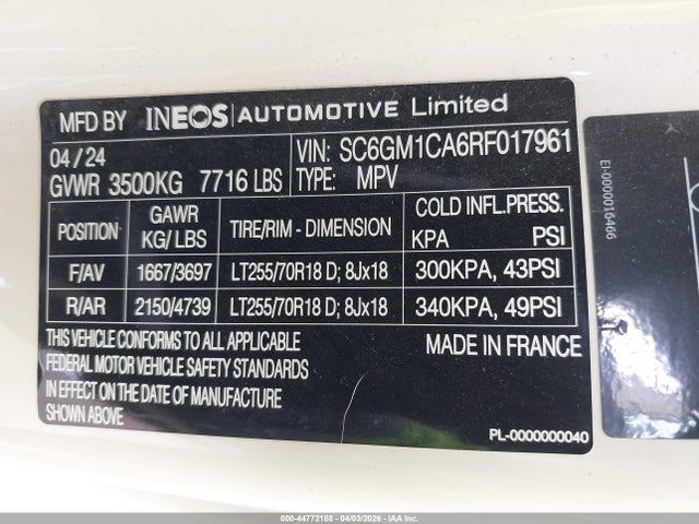 Ineos Grenadier Fieldmaster Edition/trialmaster Edition 2024 SC6GM1CA6RF017961 Image 9
