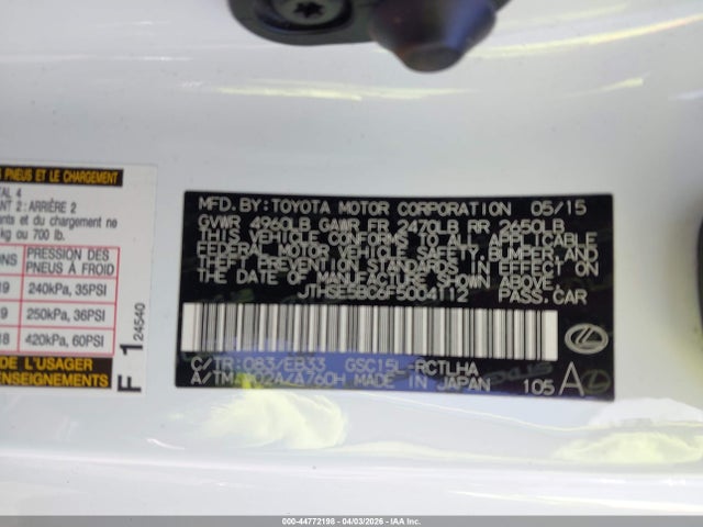 44772198 :رقم المزاد ، JTHSE5BC6F5004112 vin ، 2015 Lexus Rc 350 مزاد بيع