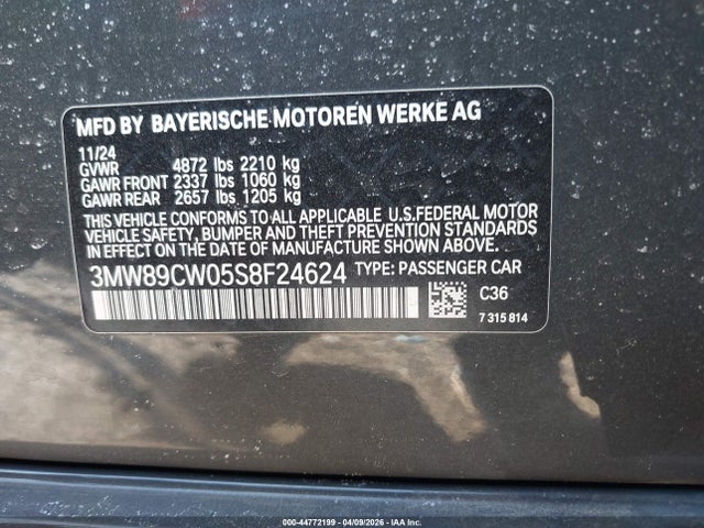 44772199 :رقم المزاد ، 3MW89CW05S8F24624 vin ، 2025 Bmw 330i Xdrive مزاد بيع