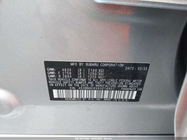 Продаж на аукціоні авто 2025 Subaru Legacy Premium, vin: 4S3BWAD6XS3018907, номер лоту: 44772204