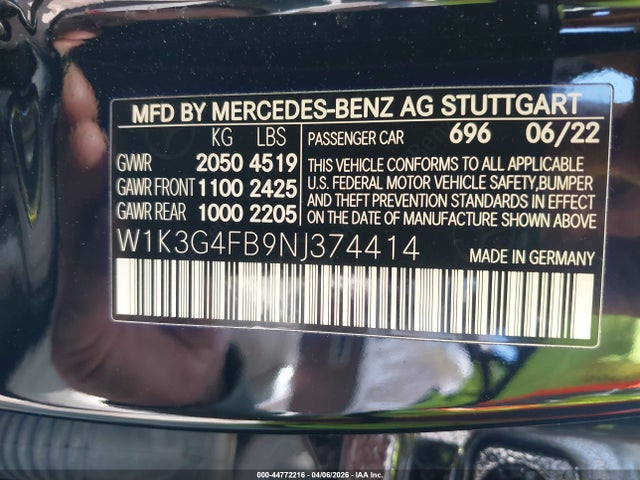 Продажа на аукционе авто 2022 Mercedes-benz A 220 4matic, vin: W1K3G4FB9NJ374414, номер лота: 44772216