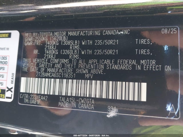 Aukcja sprzedaży 2025 Lexus Rx 350 Premium, vin: 2T2BAMCA6SC118351, numer aukcji: 44772224