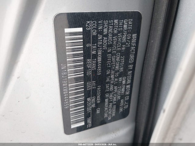 Aukcja sprzedaży 2021 Nissan Rogue Sport Sv Awd Xtronic Cvt, vin: JN1BJ1BWXMW444859, numer aukcji: 44772229