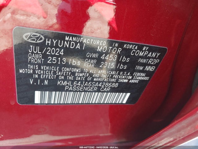 2025 Hyundai Sonata Sel მანქანა იყიდება აუქციონზე, vin: KMHL64JA6SA428688, აუქციონის ნომერი: 44772242