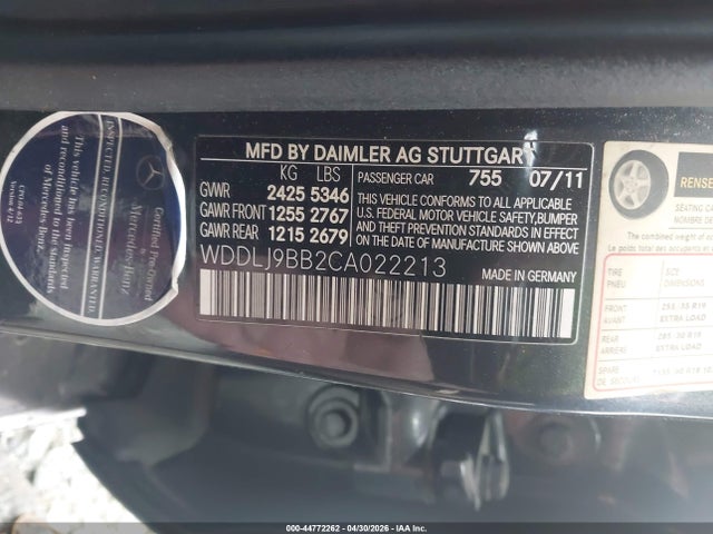 44772262 :رقم المزاد ، WDDLJ9BB2CA022213 vin ، 2012 Mercedes-benz Cls 550 4matic مزاد بيع