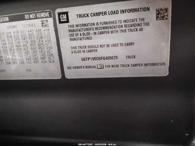 Продаж на аукціоні авто 2015 Gmc Sierra 1500 Slt, vin: 3GTP1VEC6FG495675, номер лоту: 44772267