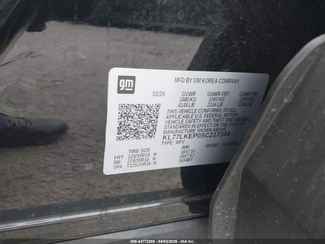 Aukcja sprzedaży 2025 Chevrolet Trax Fwd Activ, vin: KL77LKEP0SC217344, numer aukcji: 44772268