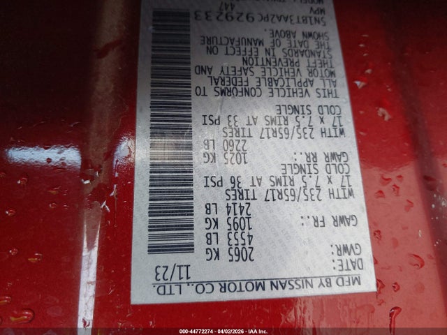 Продажа на аукционе авто 2023 Nissan Rogue S Fwd, vin: 5N1BT3AA2PC929233, номер лота: 44772274