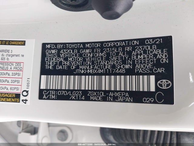 Aukcja sprzedaży 2021 Toyota C-hr Limited, vin: JTNKHMBX4M1117448, numer aukcji: 44772285