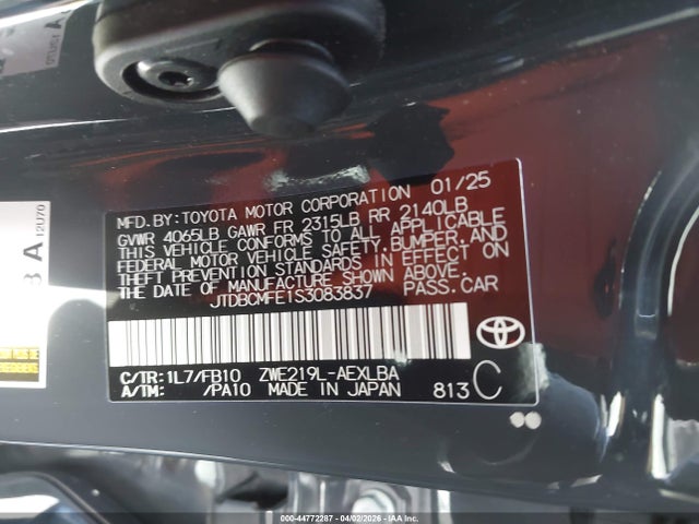 Продаж на аукціоні авто 2025 Toyota Corolla Hybrid Le, vin: JTDBCMFE1S3083837, номер лоту: 44772287