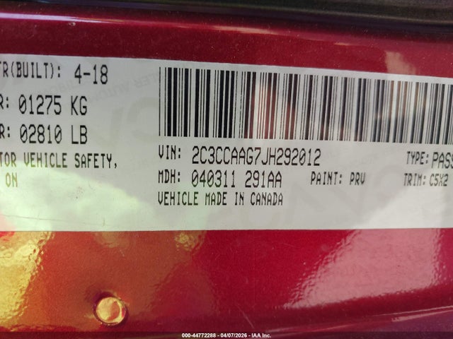 44772288 :رقم المزاد ، 2C3CCAAG7JH292012 vin ، 2018 Chrysler 300 Touring مزاد بيع