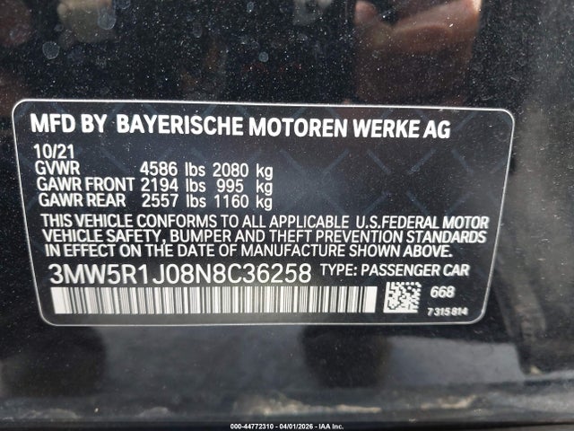 3MW5R1J08N8C36258 BMW 330I