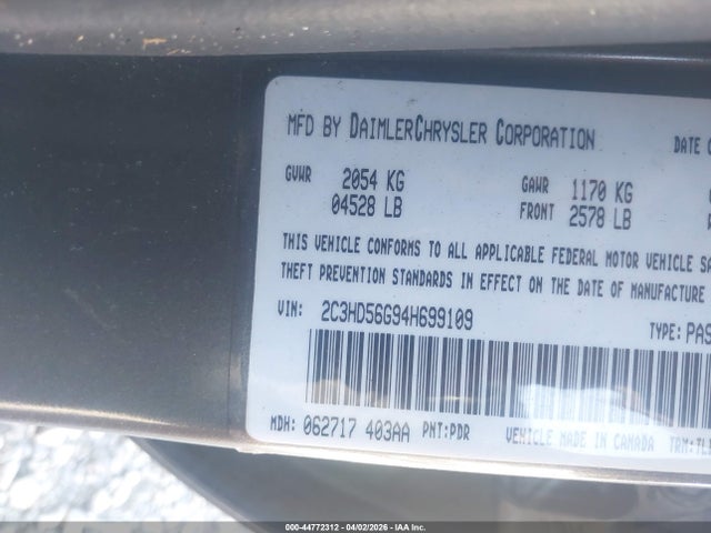 Aukcja sprzedaży 2004 Chrysler Concorde Limited, vin: 2C3HD56G94H699109, numer aukcji: 44772312