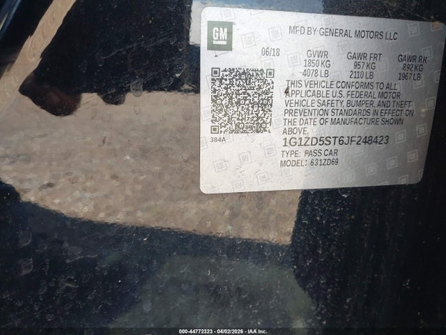 44772323 :رقم المزاد ، 1G1ZD5ST6JF248423 vin ، 2018 Chevrolet Malibu Lt مزاد بيع
