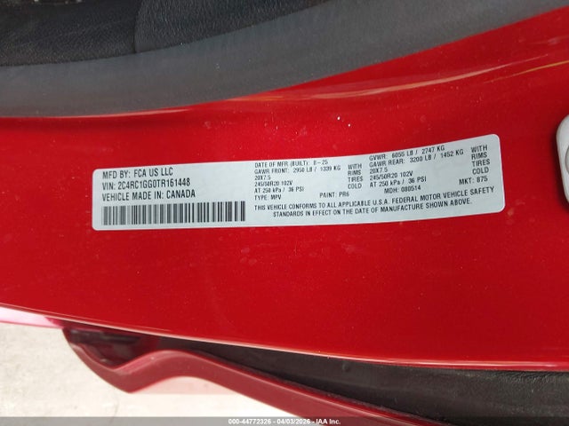 Продажа на аукционе авто 2026 Chrysler Pacifica Limited, vin: 2C4RC1GG0TR161448, номер лота: 44772326