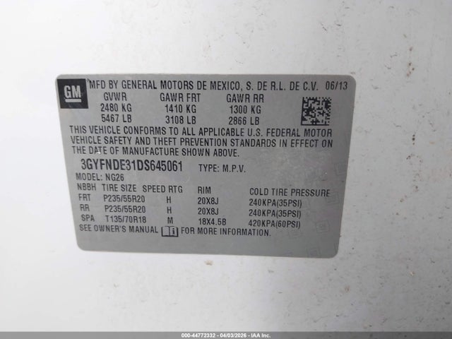 Продажа на аукционе авто 2013 Cadillac Srx Performance Collection, vin: 3GYFNDE31DS645061, номер лота: 44772332