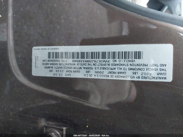 Aukcja sprzedaży 2011 Volkswagen Jetta 2.0l S, vin: 3VW1K7AJ3BM334048, numer aukcji: 44772347