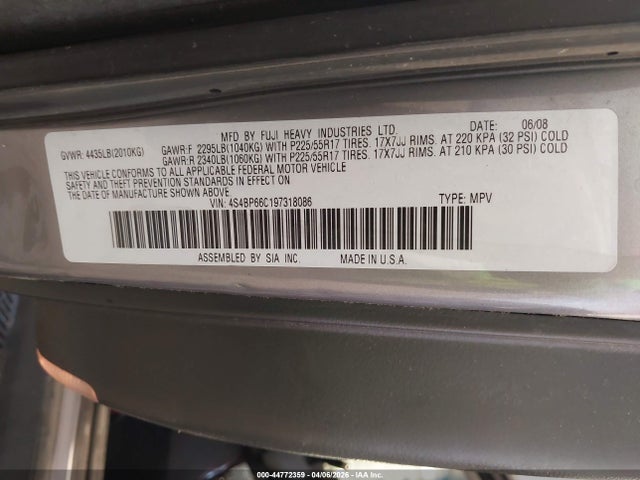 Aukcja sprzedaży 2009 Subaru Outback 2.5i Limited, vin: 4S4BP66C197318086, numer aukcji: 44772359