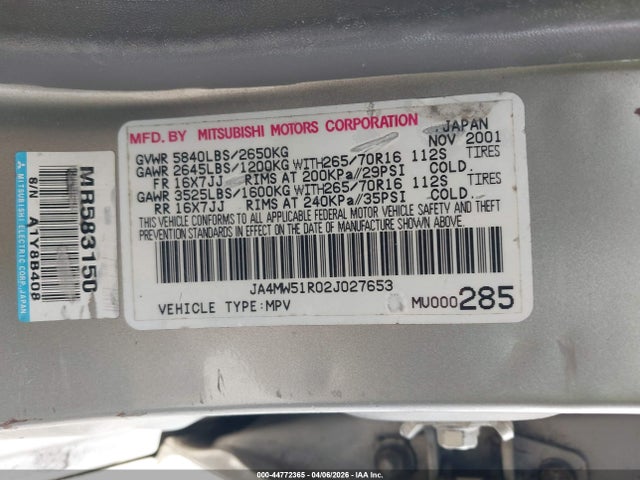 2002 MITSUBISHI MONTERO JA4MW51R02J027653 Photo 8