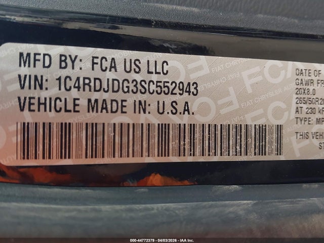 2025 Dodge Durango Gt Awd მანქანა იყიდება აუქციონზე, vin: 1C4RDJDG3SC552943, აუქციონის ნომერი: 44772379