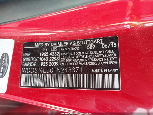 44772415 :رقم المزاد ، WDDSJ4EB0FN248371 vin ، 2015 Mercedes-benz Cla 250 مزاد بيع