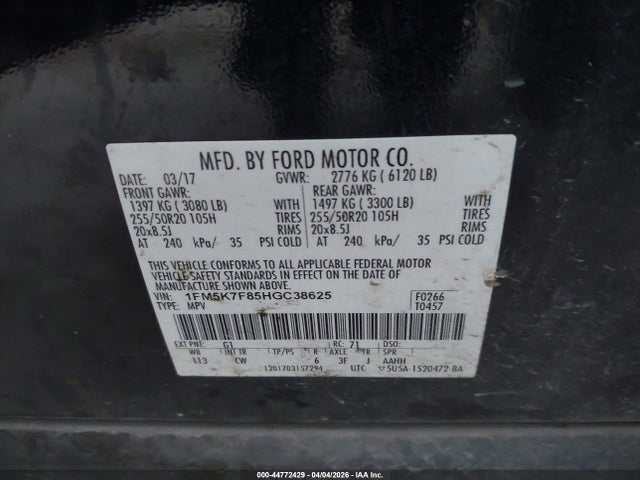 Aukcja sprzedaży 2017 Ford Explorer Limited, vin: 1FM5K7F85HGC38625, numer aukcji: 44772429