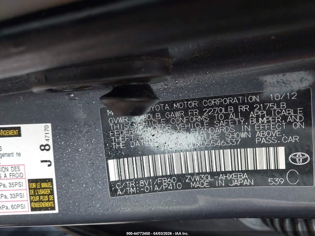 Aukcja sprzedaży 2013 Toyota Prius Three, vin: JTDKN3DUXD5546337, numer aukcji: 44772450
