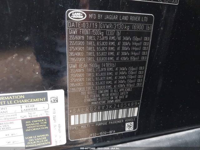 Aukcja sprzedaży 2019 Land Rover Discovery Se, vin: SALRG2RV3K2405489, numer aukcji: 44772468