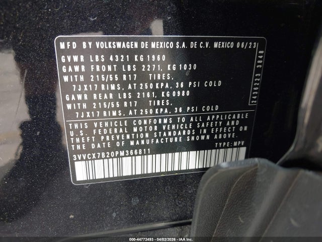 Продажа на аукционе авто 2023 Volkswagen Taos 1.5t S, vin: 3VVCX7B20PM366811, номер лота: 44772493
