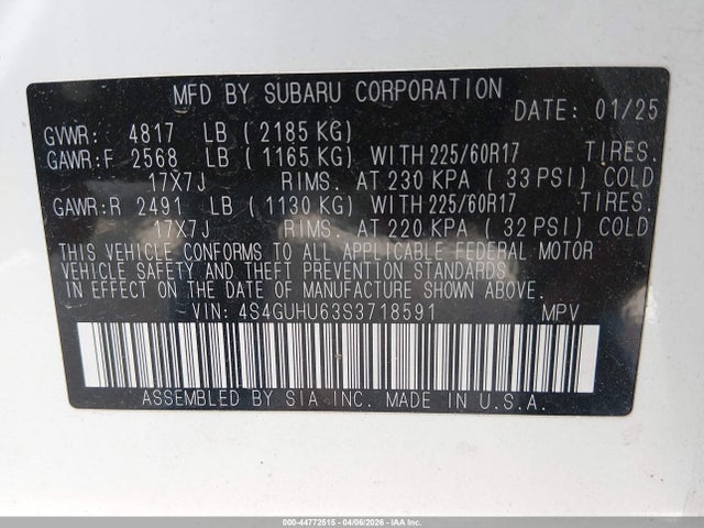 4S4GUHU63S3718591 Subaru Crosstrek Wilderness