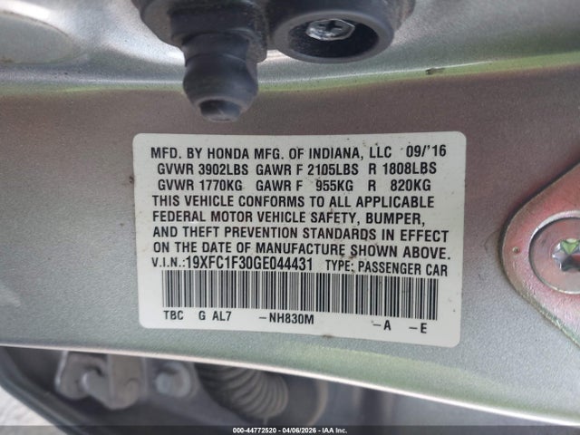 19XFC1F30GE044431 Honda Civic Ex-t