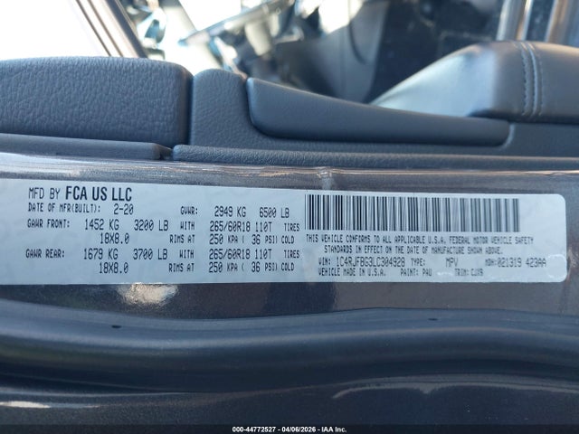 Aukcja sprzedaży 2020 Jeep Grand Cherokee Limited 4x4, vin: 1C4RJFBG3LC304928, numer aukcji: 44772527