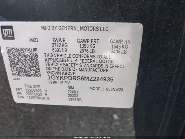 Aukcja sprzedaży 2021 Cadillac Xt6 Awd Premium Luxury, vin: 1GYKPDRS6MZ224935, numer aukcji: 44772594