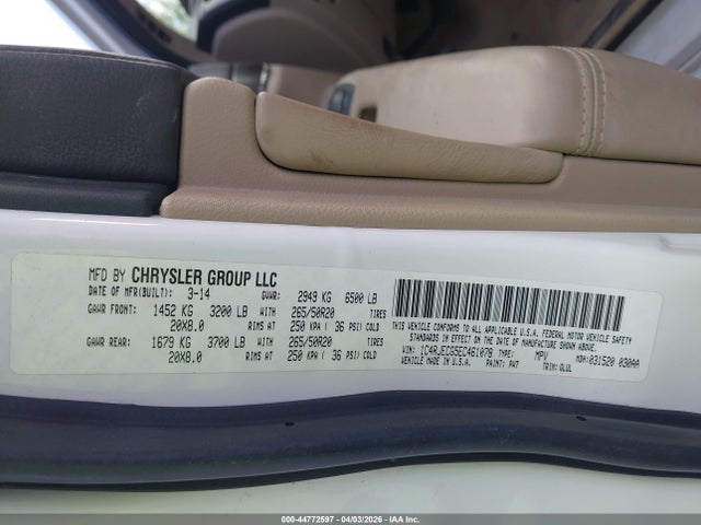 44772597 :رقم المزاد ، 1C4RJECG5EC461078 vin ، 2014 Jeep Grand Cherokee Overland مزاد بيع