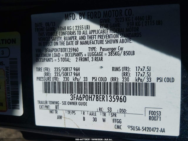 Ford FUSION SE 2014 3FA6P0H78ER135960 Image 9