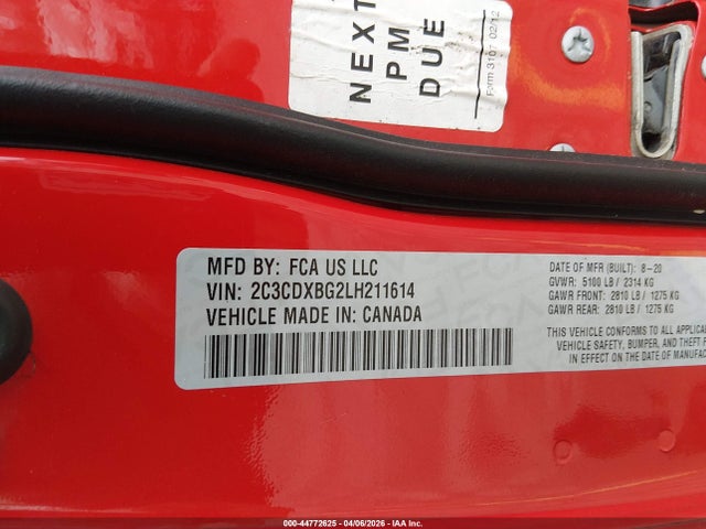 Продажа на аукционе авто 2020 Dodge Charger Sxt Rwd, vin: 2C3CDXBG2LH211614, номер лота: 44772625